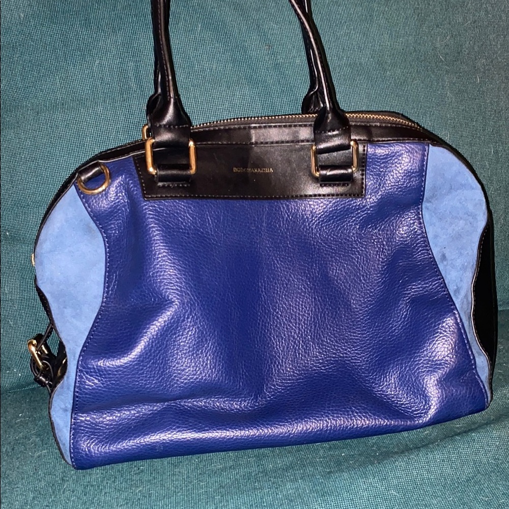 BCBGMaxAzria Blue and Black Satchel with Structured Design